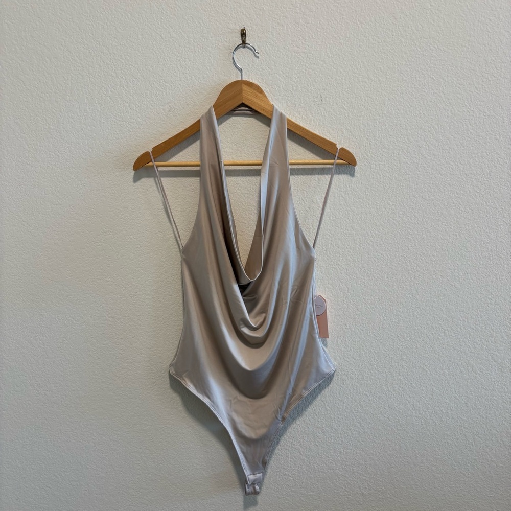 NWT BLASHE LA Draped Neckline Bodysuit in beige